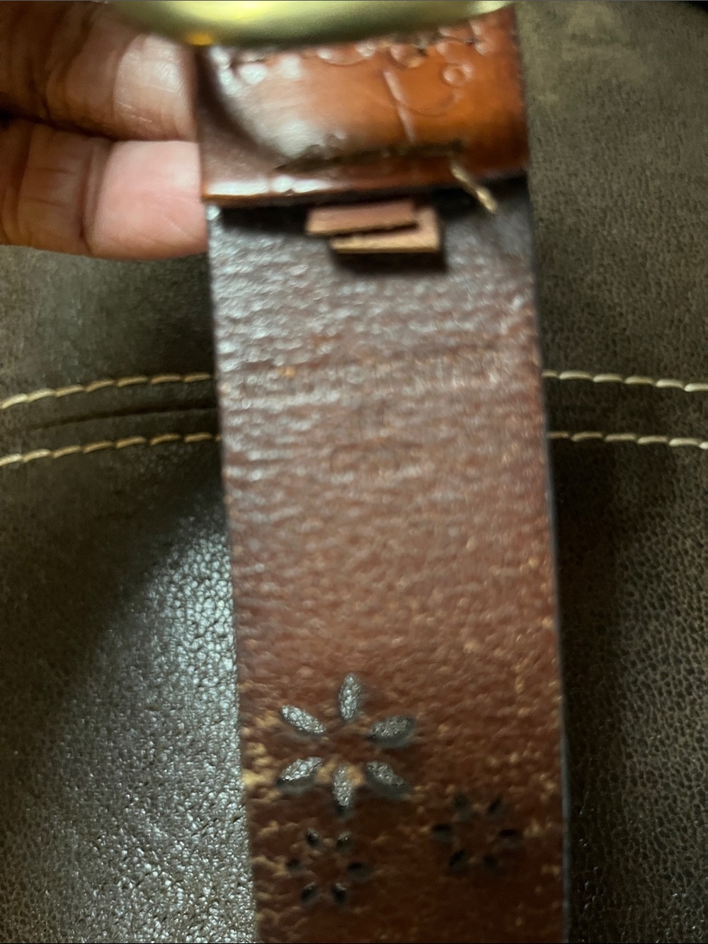FatFace Floral Cut out Brown Leather Belt Brass Buckle Boho Festival Cottagecore - Picture 9 of 9